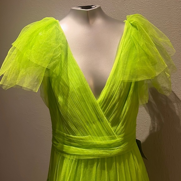 Ml Monique Lhuillier womens Tulle Gown Neon Green NWT - Picture 7 of 17
